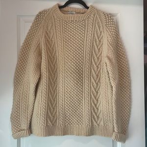 Blarney Woollen Mills Ivory Cream 100% Aran Wool Hand Knit Fisherman Sweater